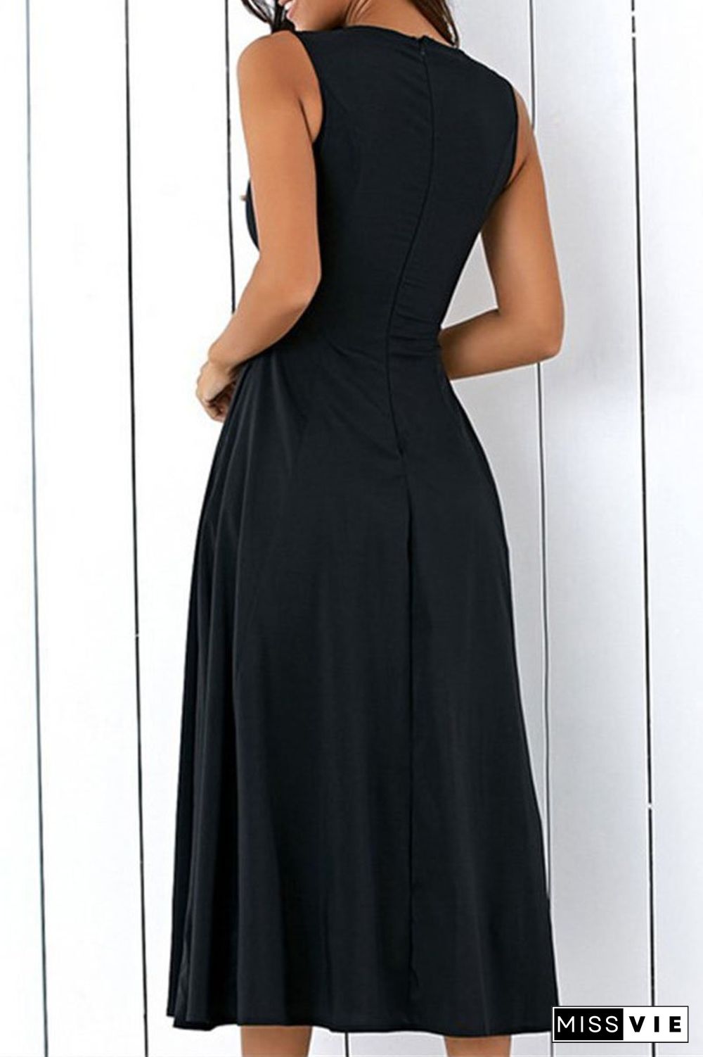 Fashion Casual Solid Split Joint O Neck A Line Dresses