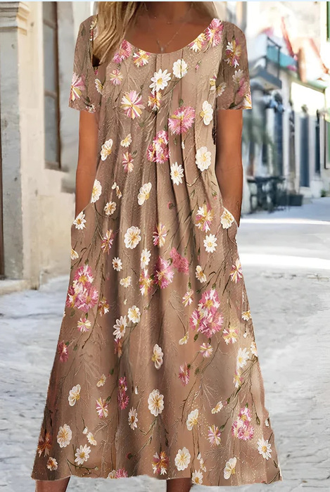 Mature Women Fashion Floral Short Sleeve Summer Dress
