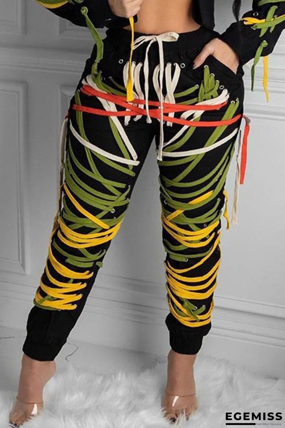 Yellow Fashion Sweet Adult Patchwork Draw String Pants Loose Bottoms | EGEMISS