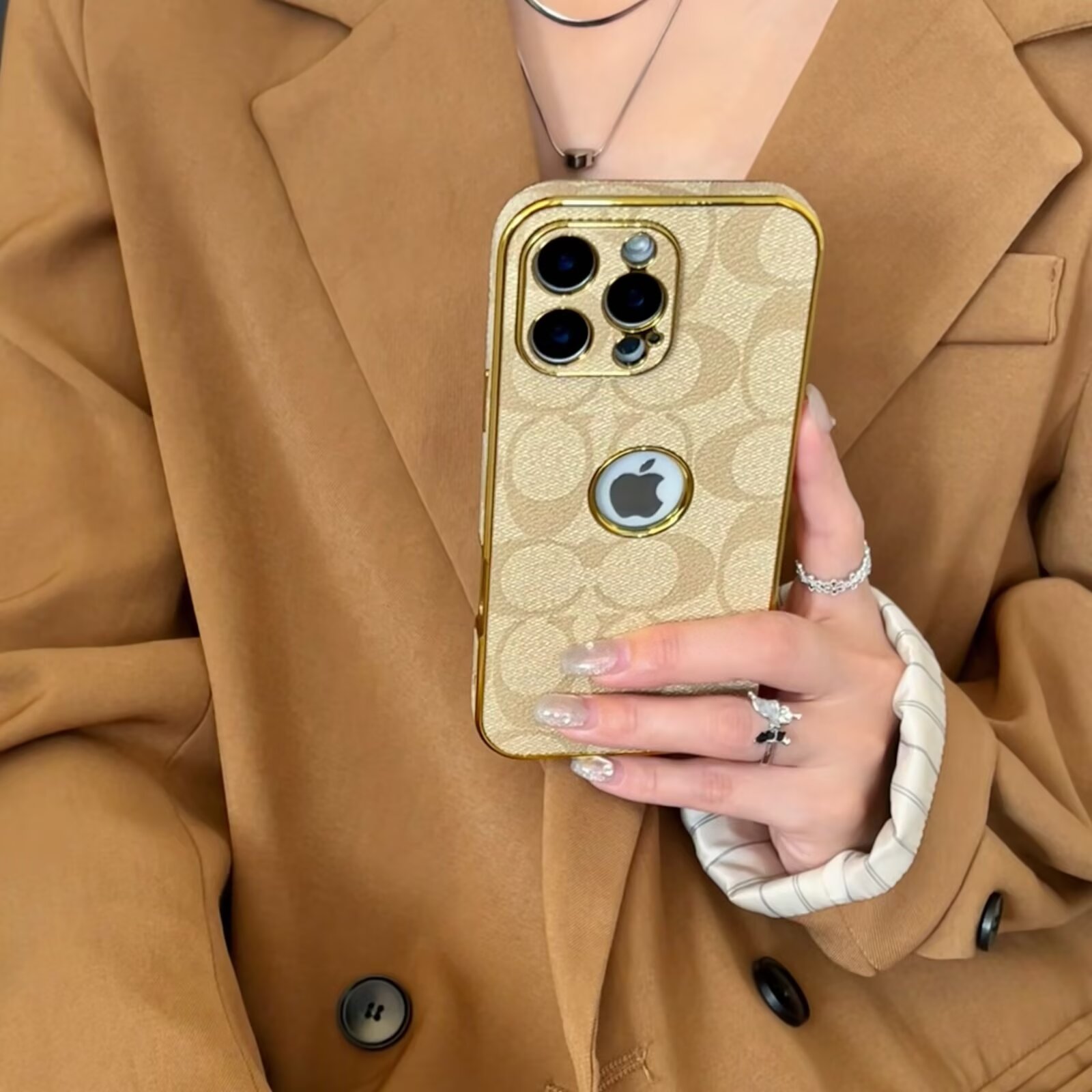 Classic Coach Signature Canvas Leather Electroplated Apple iPhone Case