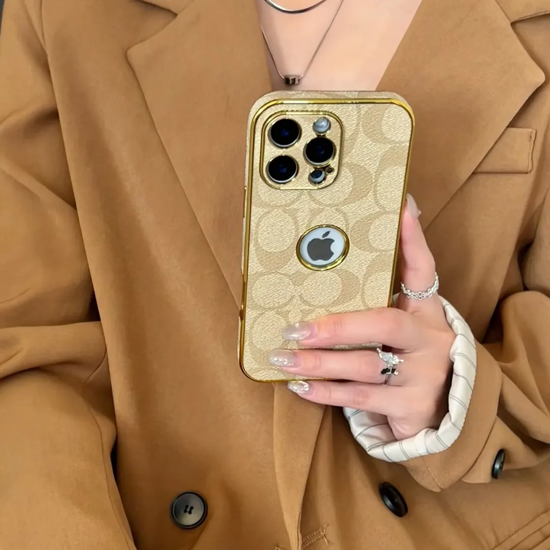 Classic Coach Signature Canvas Leather Electroplated Apple iPhone Case
