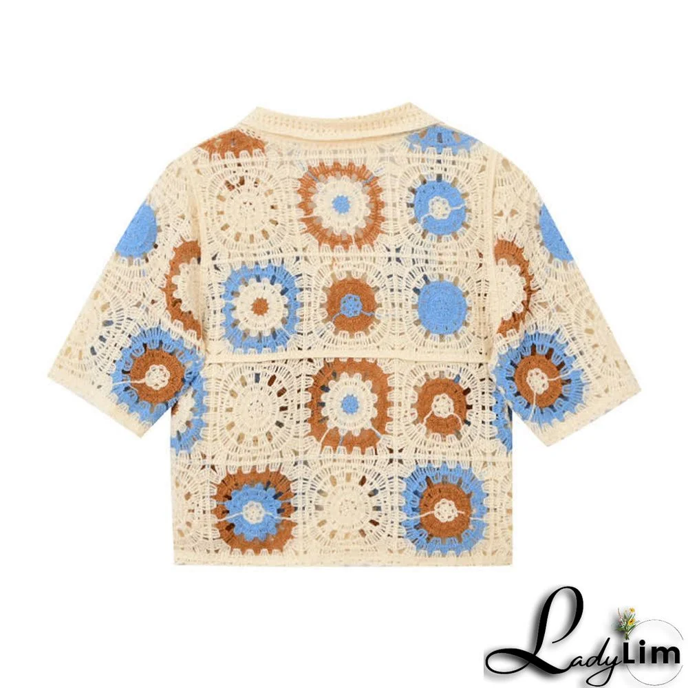 Crochet Hollow T-Shirt Fringed Split Denim Pants Two Pieces Set