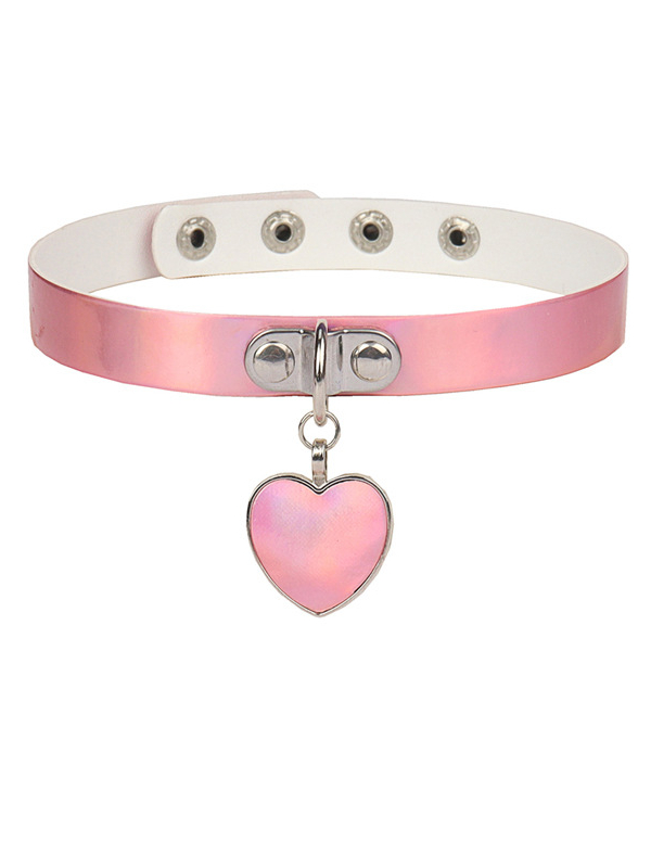 Punk Style Heart Pendant Pink Laser Choker
