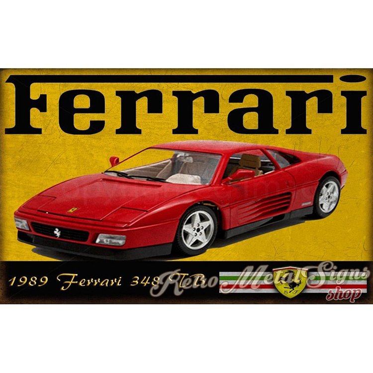 Ferrari 348 TB 1989 - Enseigne Vintage Métallique/enseignes en bois - 20*30cm/30*40cm