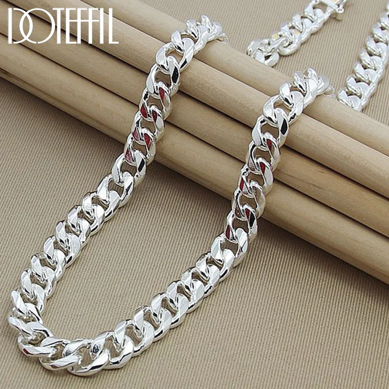 DOTEFFIL 925 Sterling Silver 10mm 22-Inch Men Necklace Side Chain Atmospheric Statement Necklace Jewelry