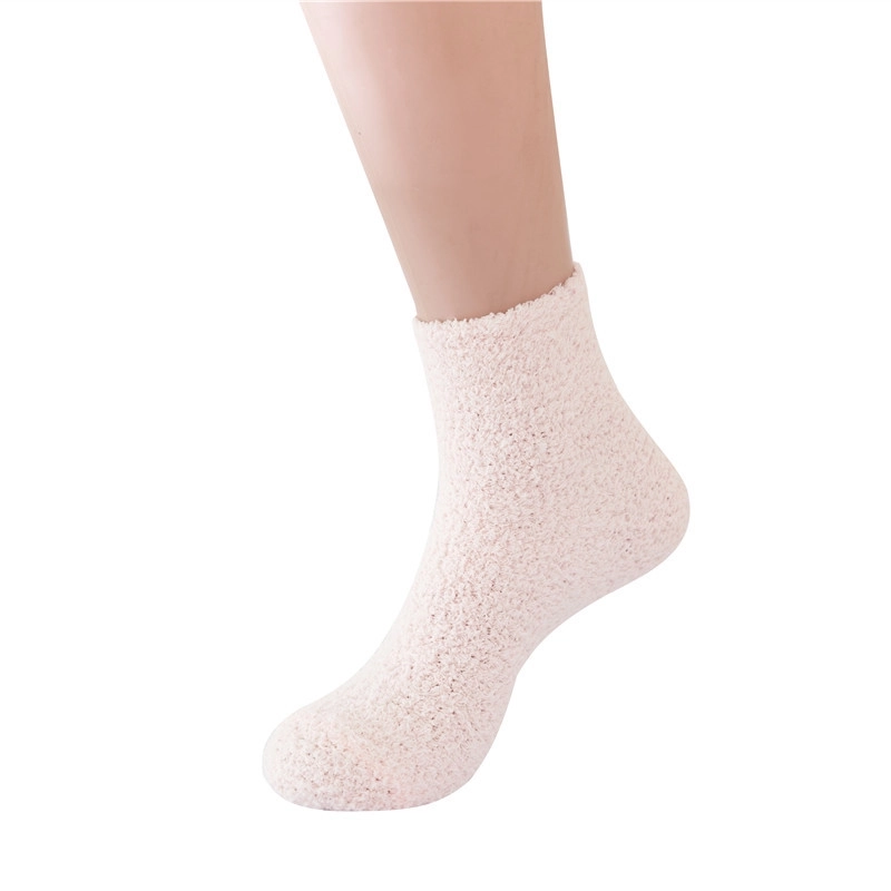 Women Slippers Socks Fluffy Plush Home Sleeping Socks Coral Fleece Socks Candy Color Mid-tube Socks