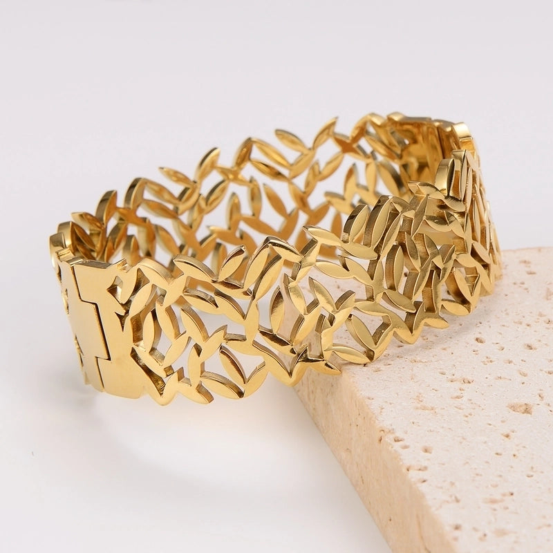 Retro Minimalist Leaf 304 Stainless Steel 18K Gold Plated Stainless Steel Bracelets In Bulk