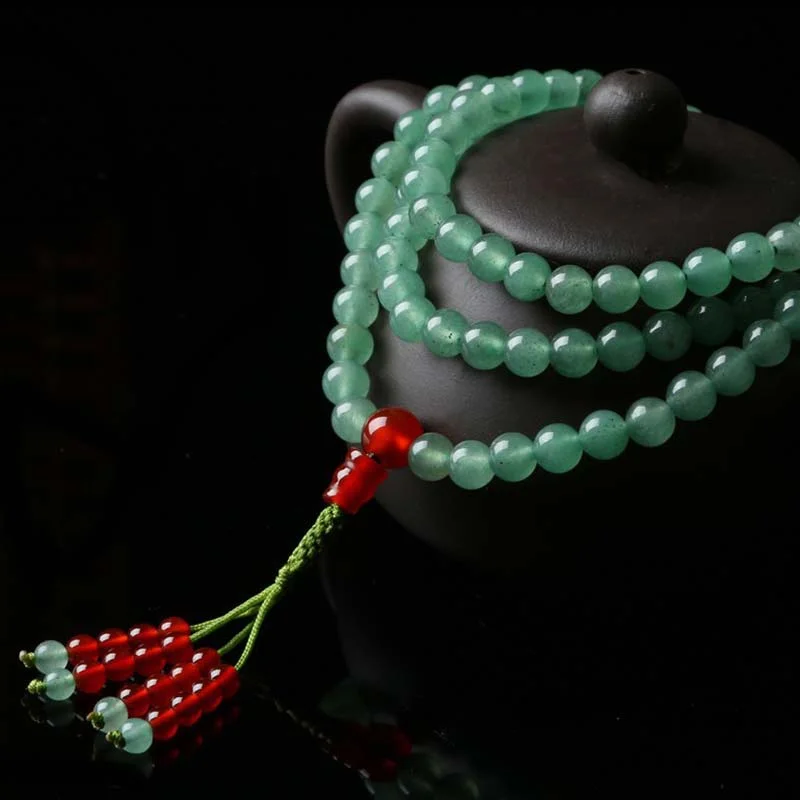 Green Aventurine Red Agate 108 Beads Luck Bracelet Necklace Mala