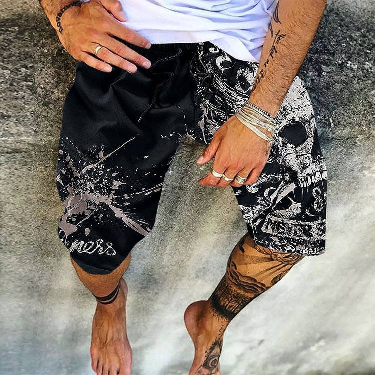 Print Straight Skull Lace-Up Men's Casual Pants