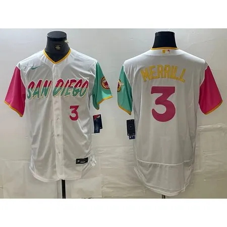 Men's San Diego Padres #3 Jackson Merrill White City Connect Flex Base Stitched Baseball Jersey