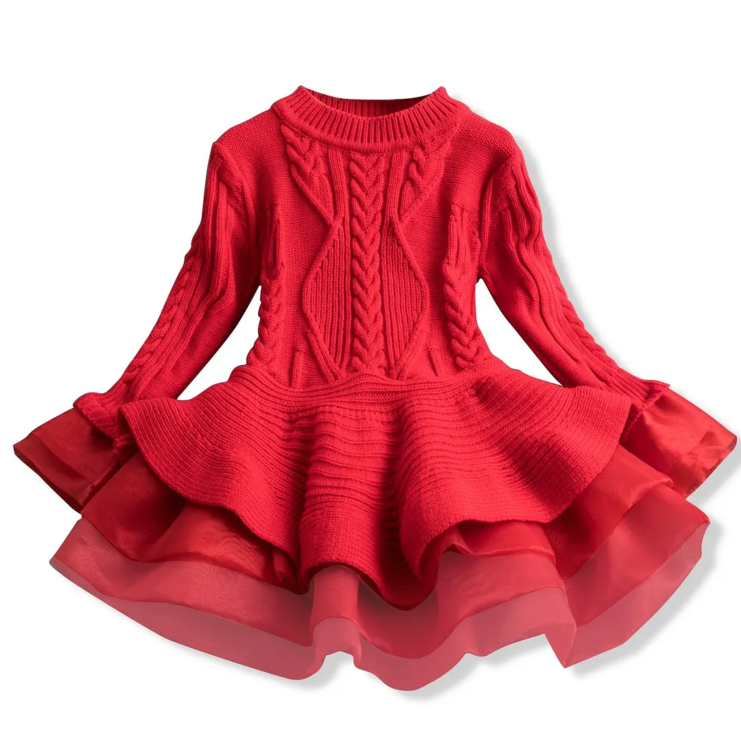 Xmas Winter Autumn Girl Dress Children Clothes Kids Dresses For Girls Party Dress Long Sleeve Knitted Sweater Toddler Girl Dress