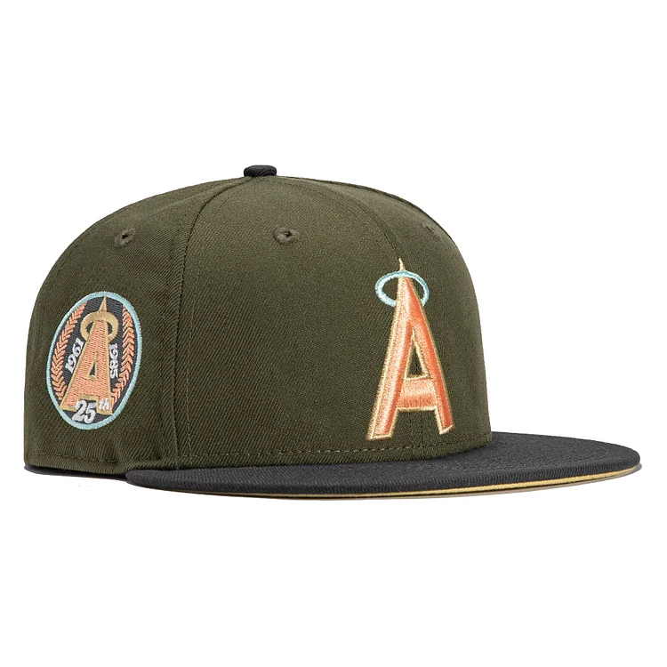 New Era 59Fifty Toscano Los Angeles Angels 25th Anniversary Patch Hat - Olive, Graphite, Peach QueenFunky
