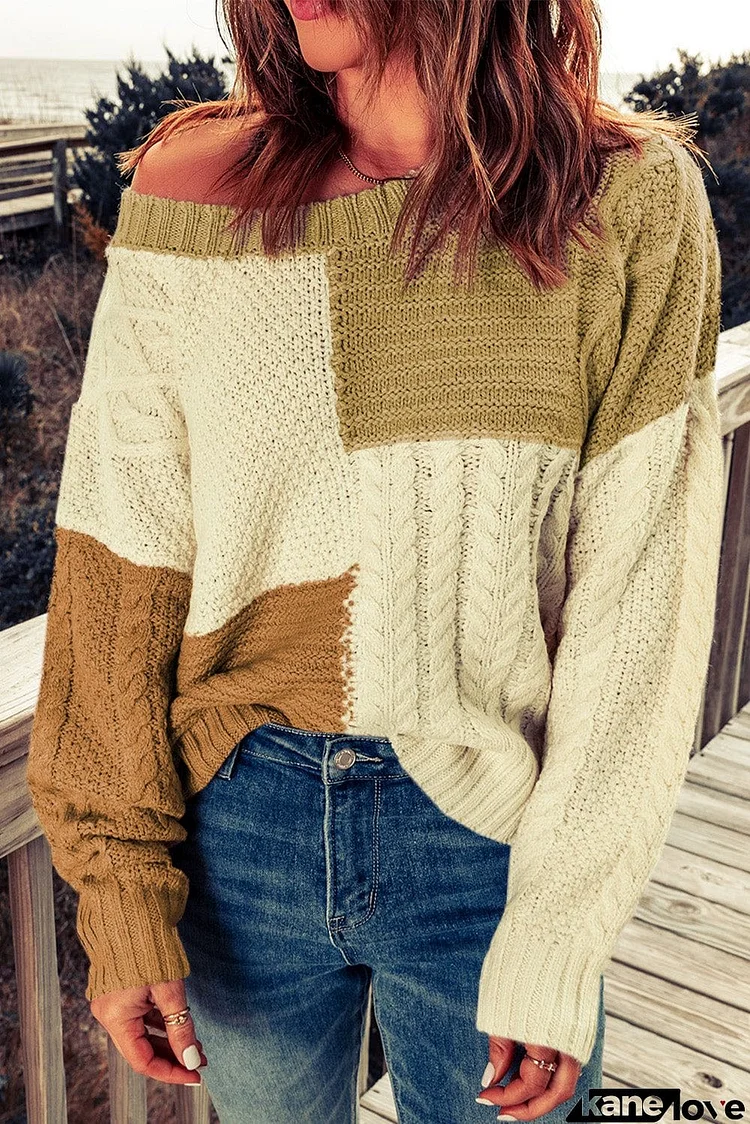 color Crew Neck Contrast Color Block Sweater