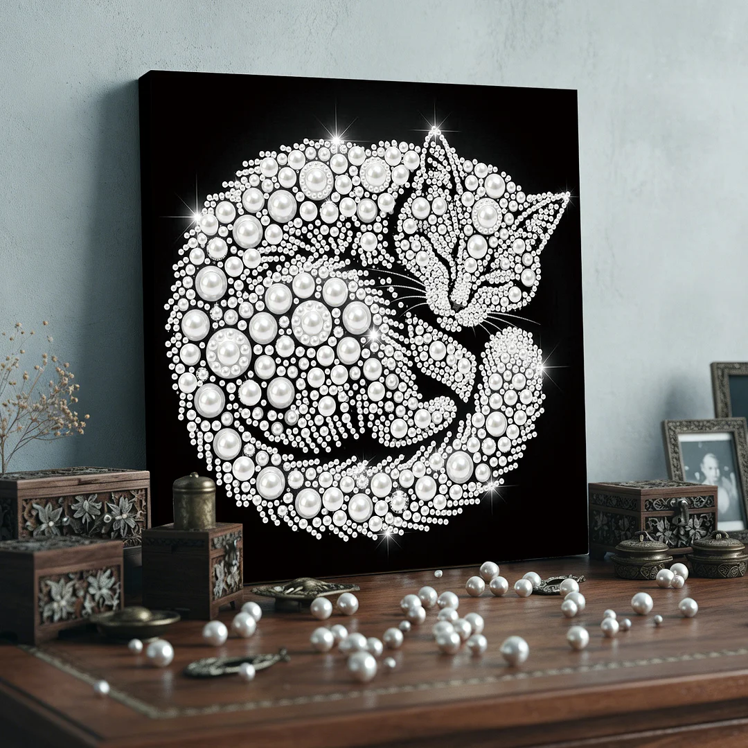 Cat - DIY Pearl Diamond Art Kit With Frame 25*25cm