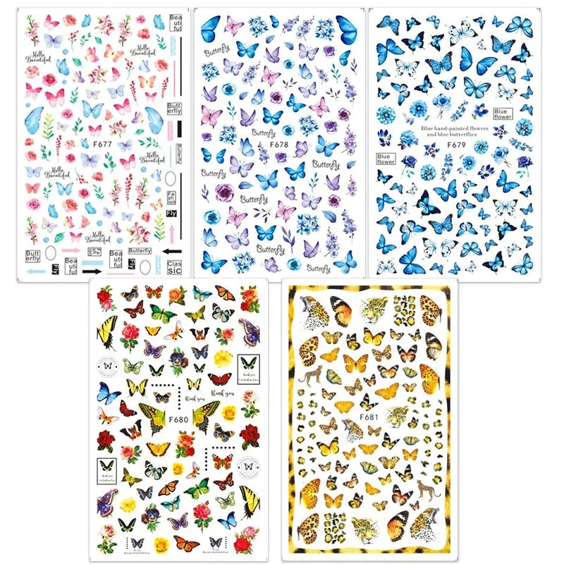 12PCS/3pcs Holographic 3D Butterfly Snake Dragon Love Design Laser Nail Stickers Winter Nail Art Decoration Nail DIY Accessories-Nail Inspo