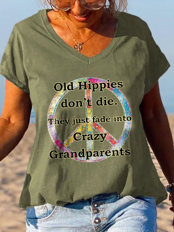 Hippie V-Neck Short Sleeve T-Shirt