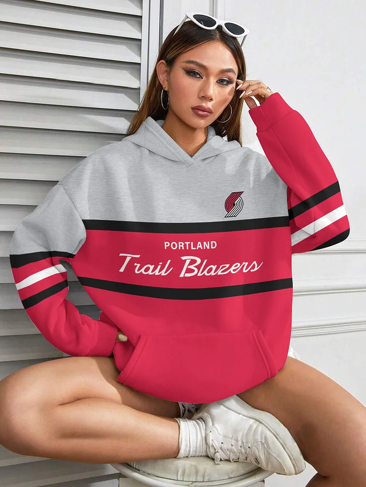 Portland Trail Blazers Printed Hooded Pocket Pullover Hoodie