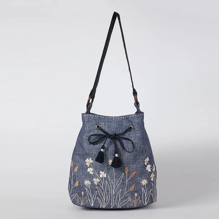 Cobalt blue floral embroidery sling bag