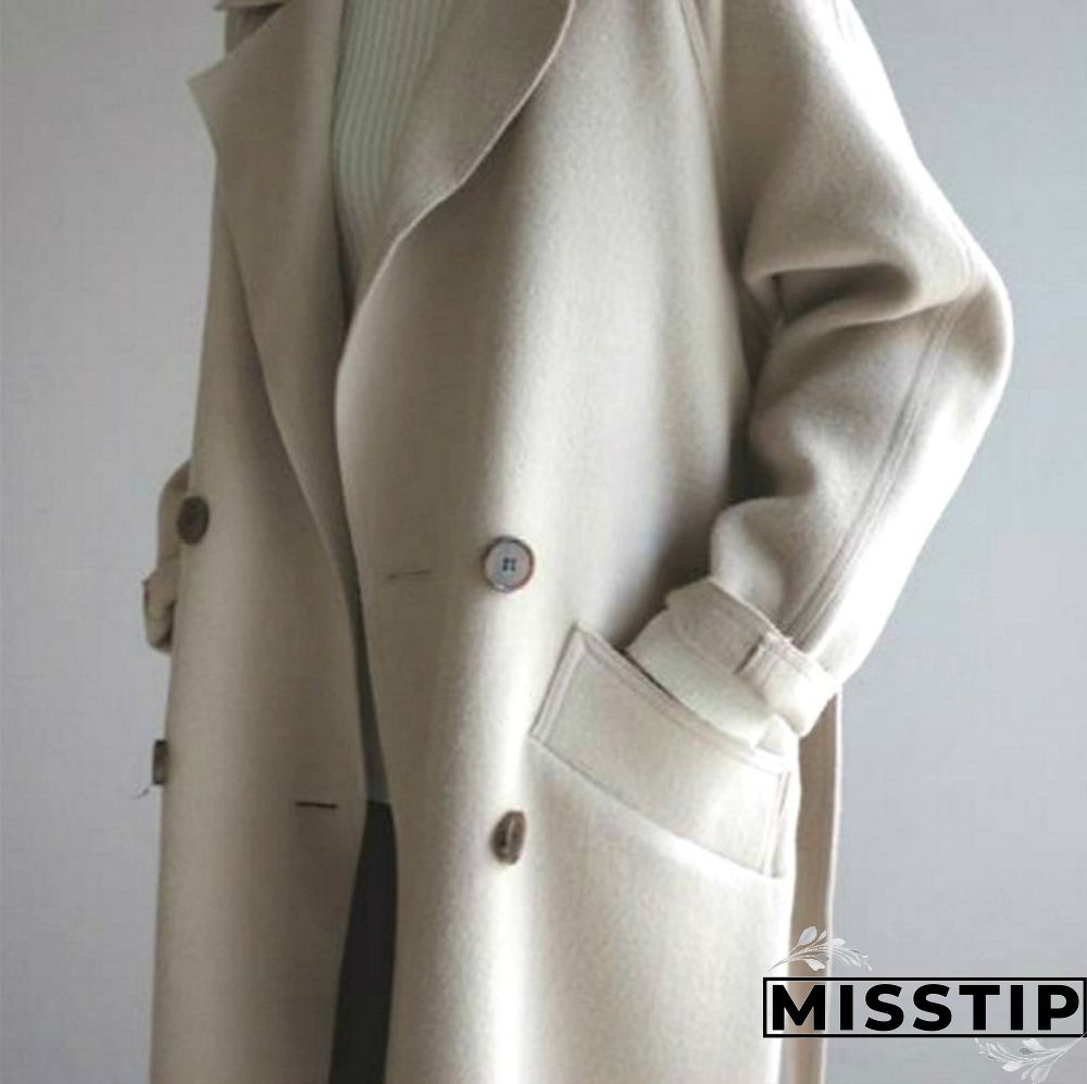 Autumn And Winter Fashion Women Temperament Coat Loose Long Oversize Trench Coat Wool Blend Coat