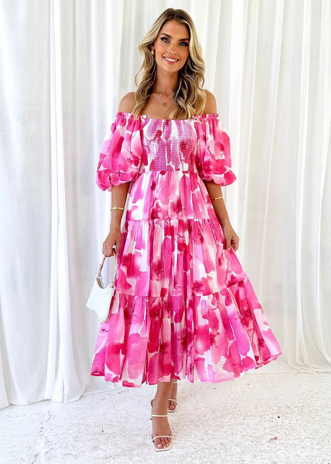 Mongw Mongw Summer Style New Hot Style Holiday Style Bubble Sleeve Print French Cake Dress-88109