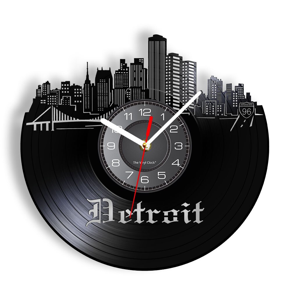 

Detroit Skyline Michigan Wa - Vinyl Record Wall Clock - Without LED, 501 Original