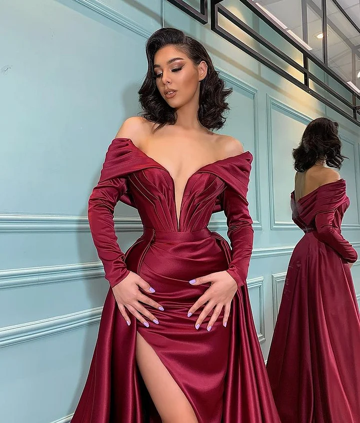 sachin and babi light blue dress Long Sleeve Split Leg Drape Waist Detail Maxi Dress In Burgundy Slinky |  EGO UK main image 1