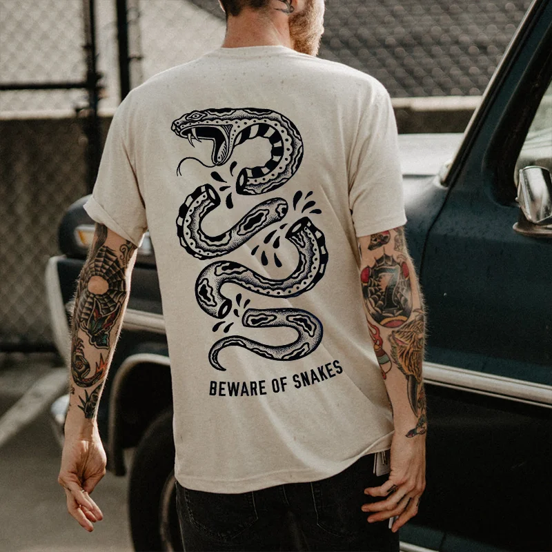 Beware Of Snakes Print Trend White T-shirt -  