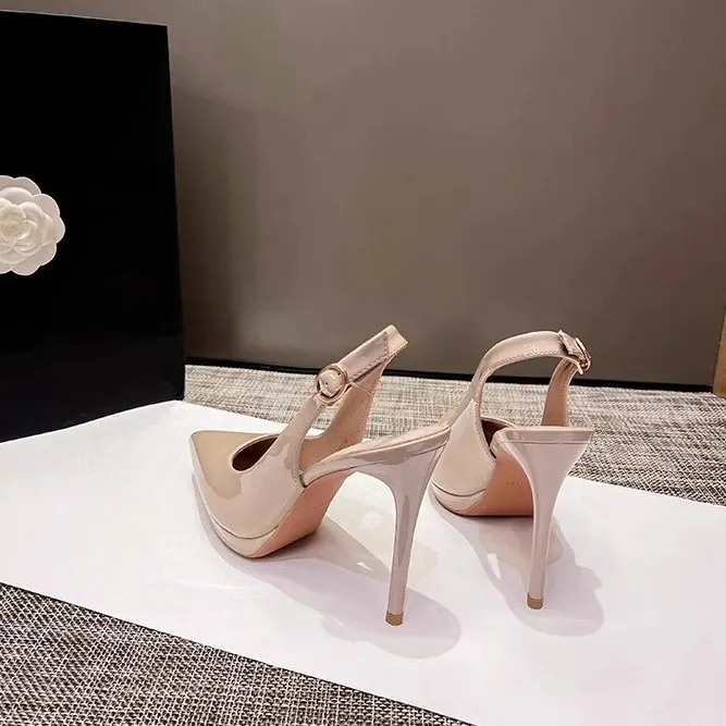 Breakj Breakj Large-Size New Ultra-High Patent Leather Pointed Back Tripty Sandals High Heels Women's Top Fine Back Empty Single Shoes