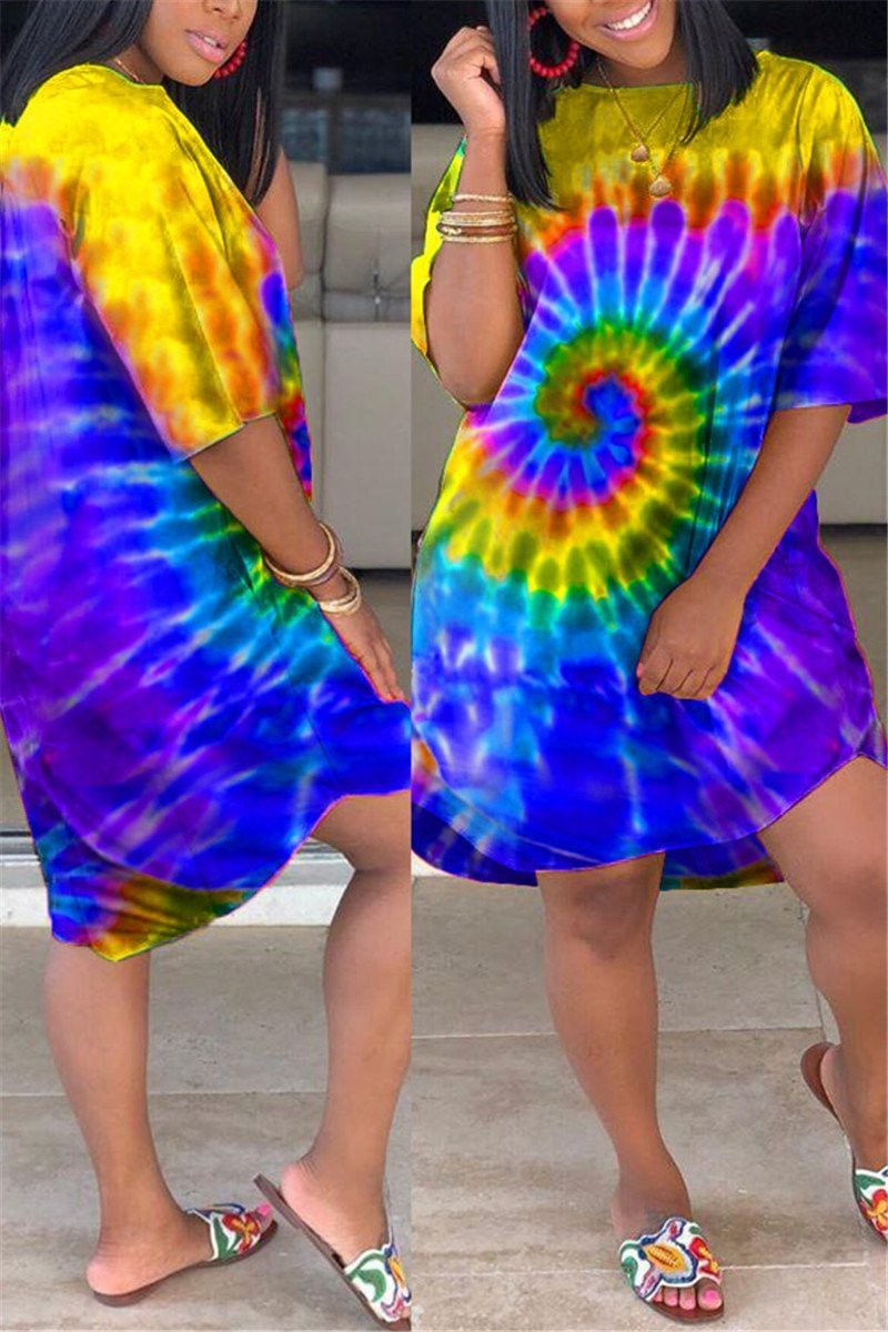 Plus Size Tie Dye Pocket Casual Dress