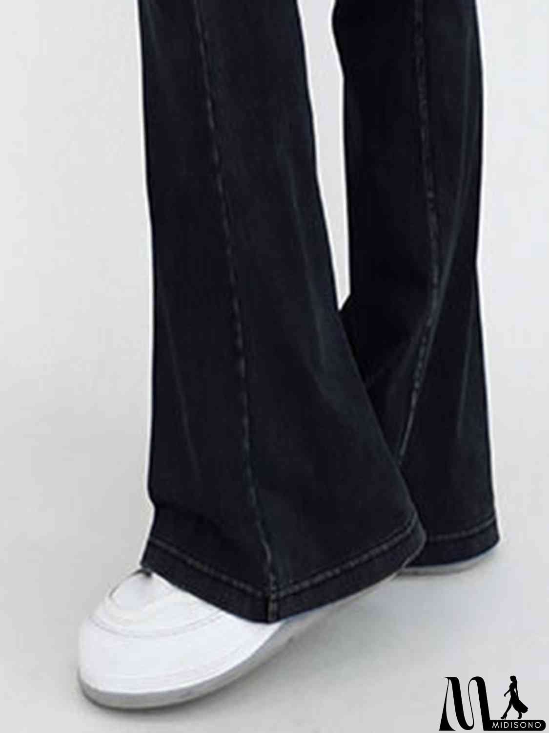 MidiSono - Wide Waistband Bootcut Jeans with Pockets
