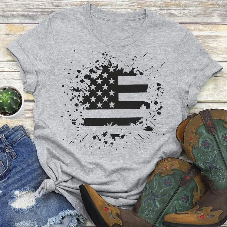 USA Flag Black T-shirt Tee --Annaletters