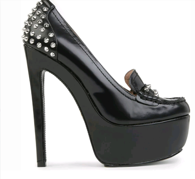 Custom Made Black Platform Stiletto Heel Pumps with Rivets |FSJ Shoes