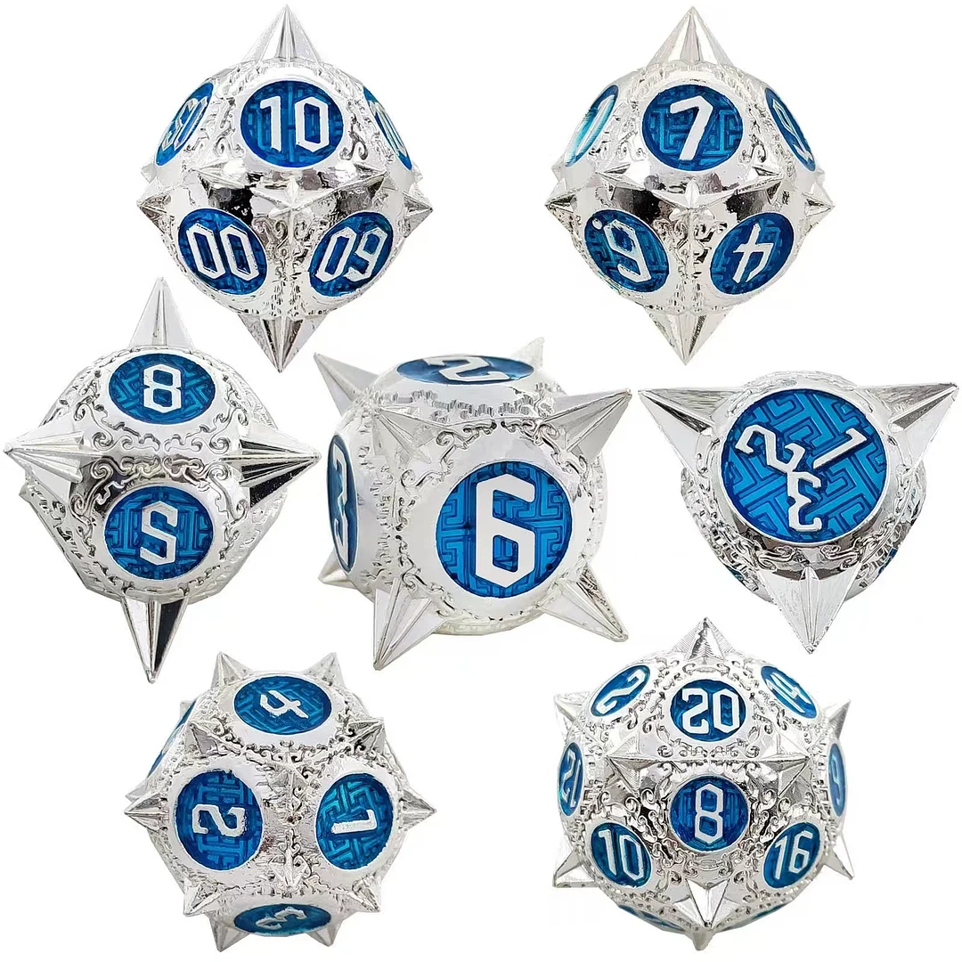 Metal Dice (7)Set For-Dungeons & Dragons (DND) RPG Cthulhu Polyhedra Spiked Dice