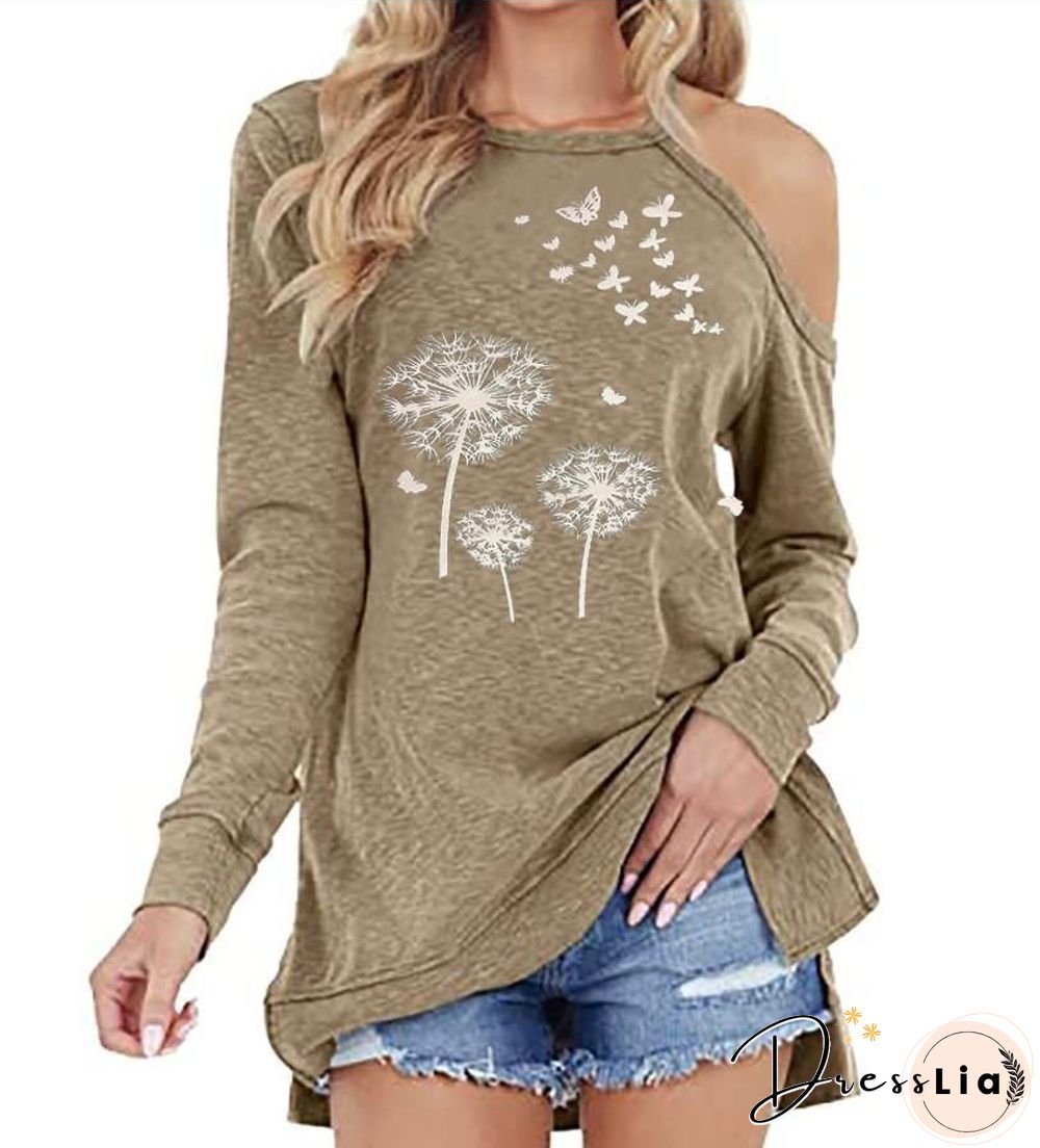 One Shoulder Autumn Dandelion Leisure Top