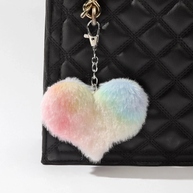 Korean Style Gradient Color Heart Shape Imitation Fur Unisex Bag Pendant Keychain