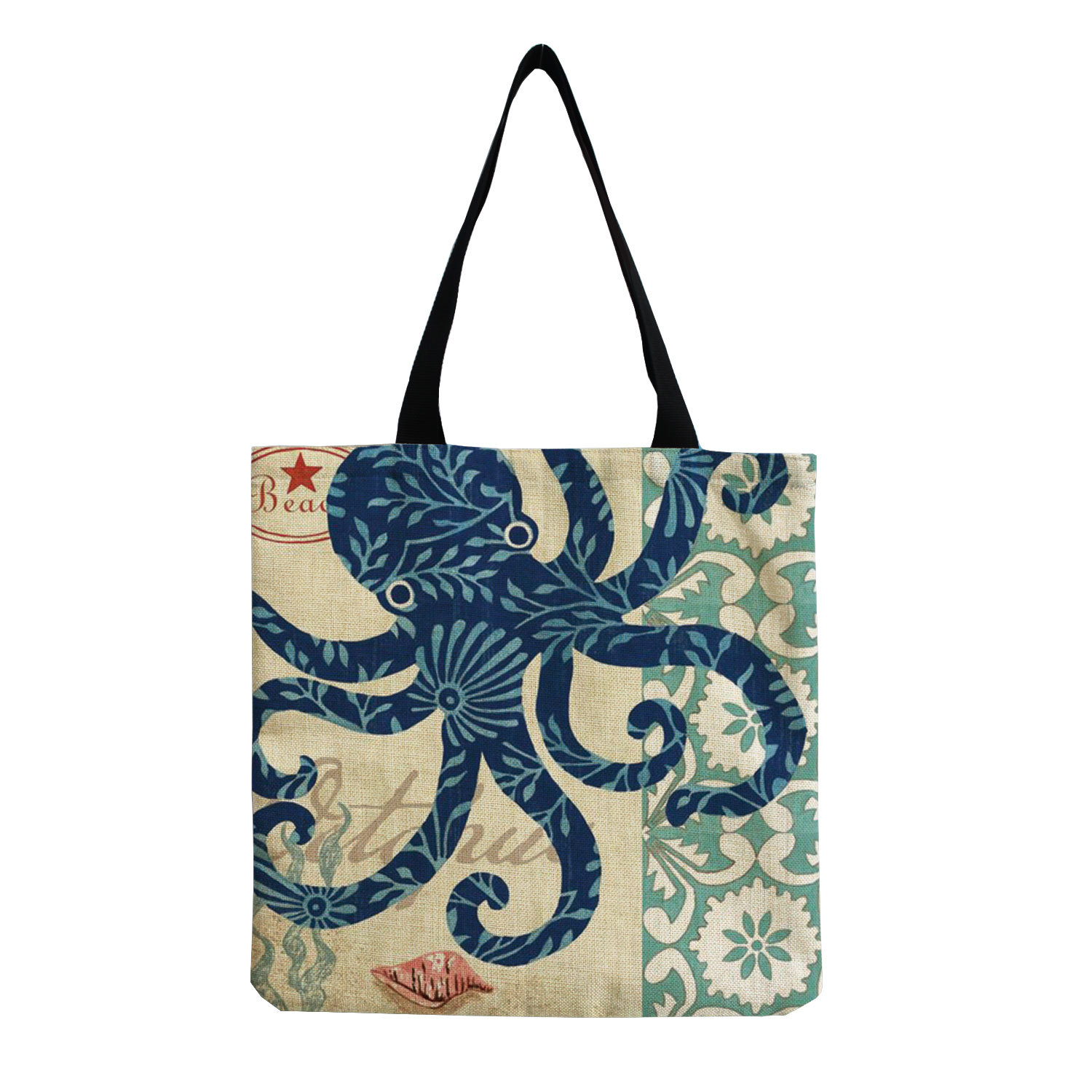 Whale & Waves Japanese Lino Art Tote Bag Lixishop 