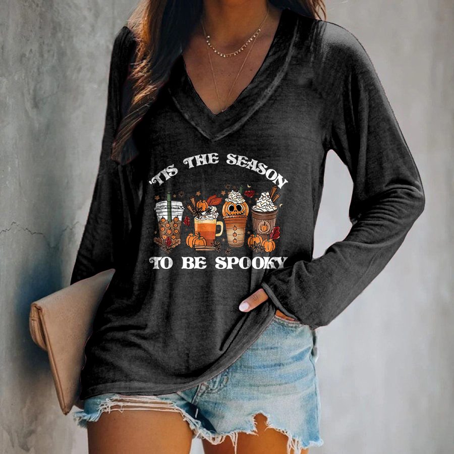 This The Seaon To Be Spooky Pumpkin Coffee Printed T-shirt