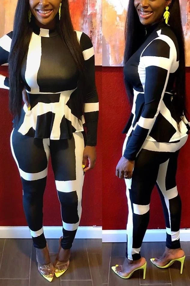 Sexy Print Contrast Color Tight  Two-Pieces