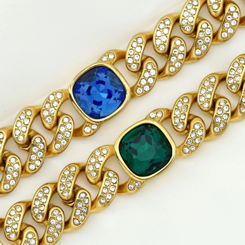 Hip-Hop Square Titanium Steel Inlay Rhinestones Unisex Bracelets