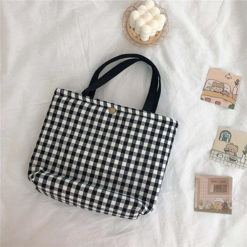 Plaid Portable Lunch Bag With Thickened Aluminum Film Hand Carrying Small Square Bag Cotton Bag Breakfast Bag Mummy Bag Plaid Bag