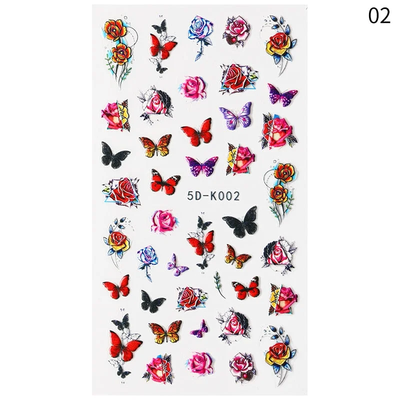 1PC French 5D Nail Sticker Embossed Flower Bubble Pattern Self-Adhesive Slider Wedding Design Nails Decals Nail Art Decoration-Nail Inspo