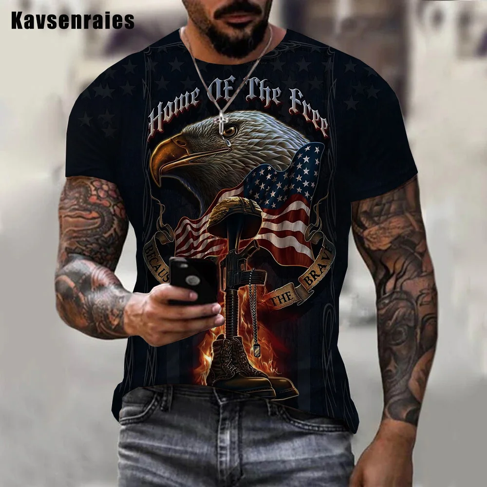 Fashion American Flag Vintage Eagle 3D Print T-Shirt Men Harajuku Style Hip Hop Short Sleeve Streetwear Pullovers Men Clothing