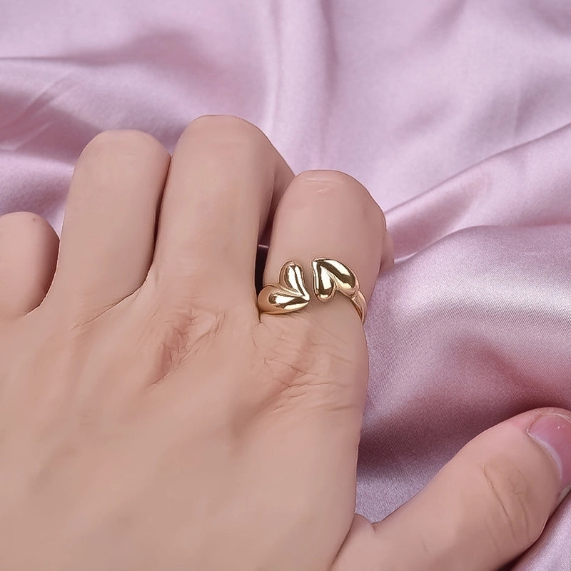 2 Pieces Minimalist Heart Shape 304 Stainless Steel 18K Gold Plated Polishing Open Rings