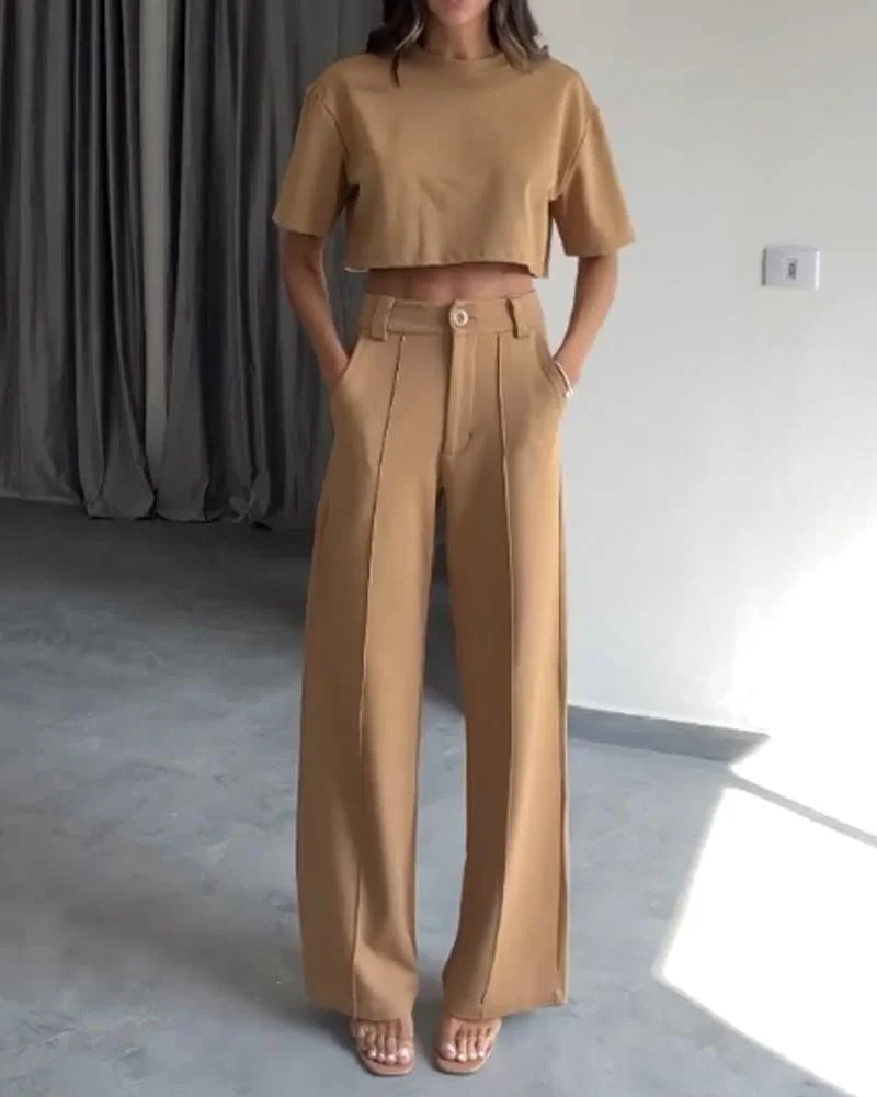 Simple Casual T-shirt Suit Pants Set