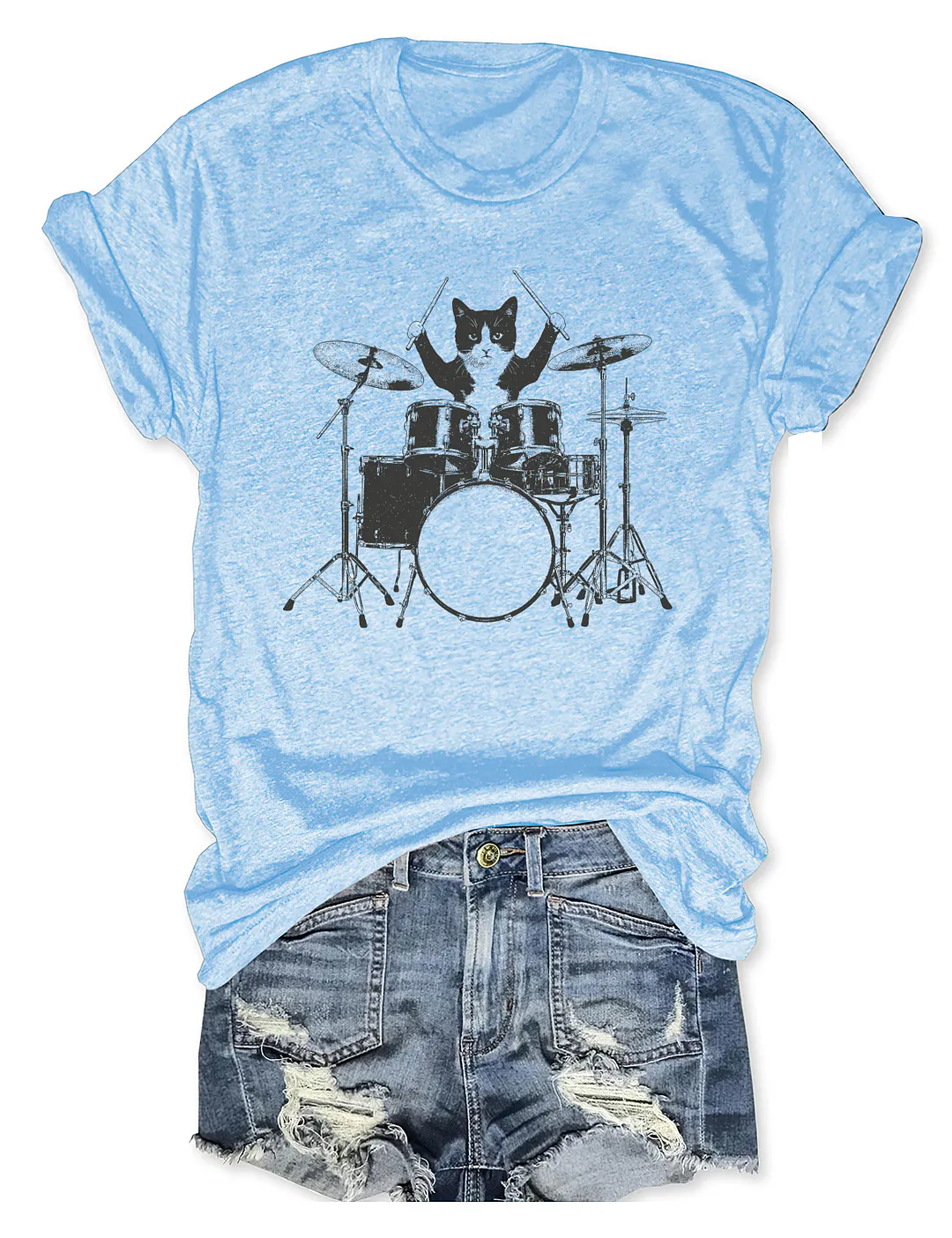 Funny Cat Playing Drums T-shirt