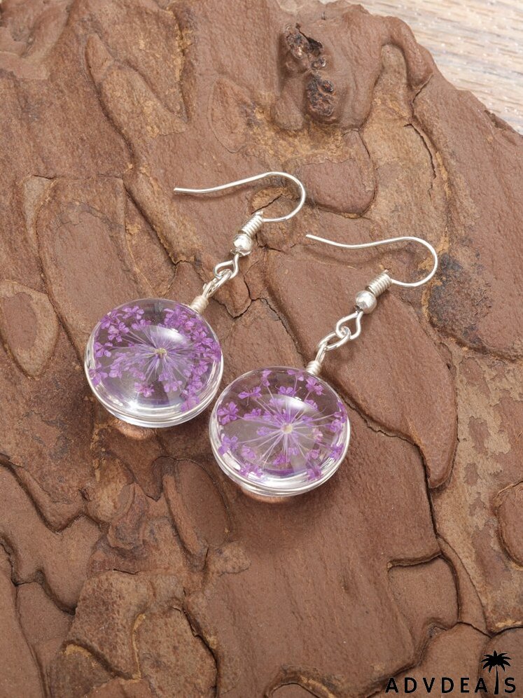 Flower Detail Glass Ball Drop Earrings