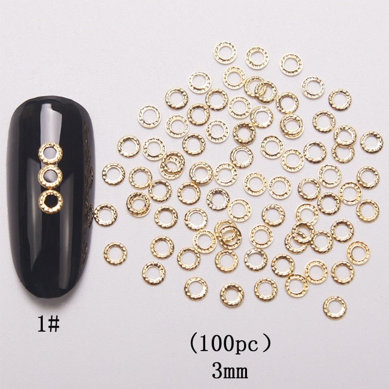 HNUIX 100 pcs new 3d nail art deco silver mini japan gold alloy hollow rivet hardware tools kawaii circle nail