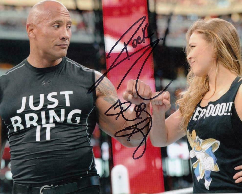 DWAYNE THE ROCK JOHNSON / RONDA ROUSEY WWE WWF Autographed Signed 8x10 REPRINT