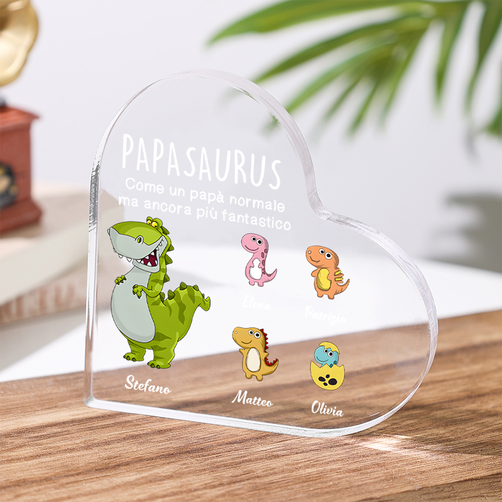 Papà ancora più fantastico-Decorazione acrilica forma di cuore con immagine di dinosauro personalizzata per papà/nonno