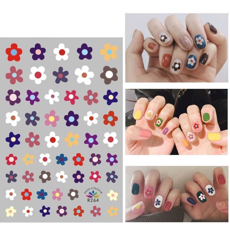 Nail Stickers Back Glue Flowers Leafs Fruits Linears Designs Nail Decal Decoration Tips For Beauty Salons
